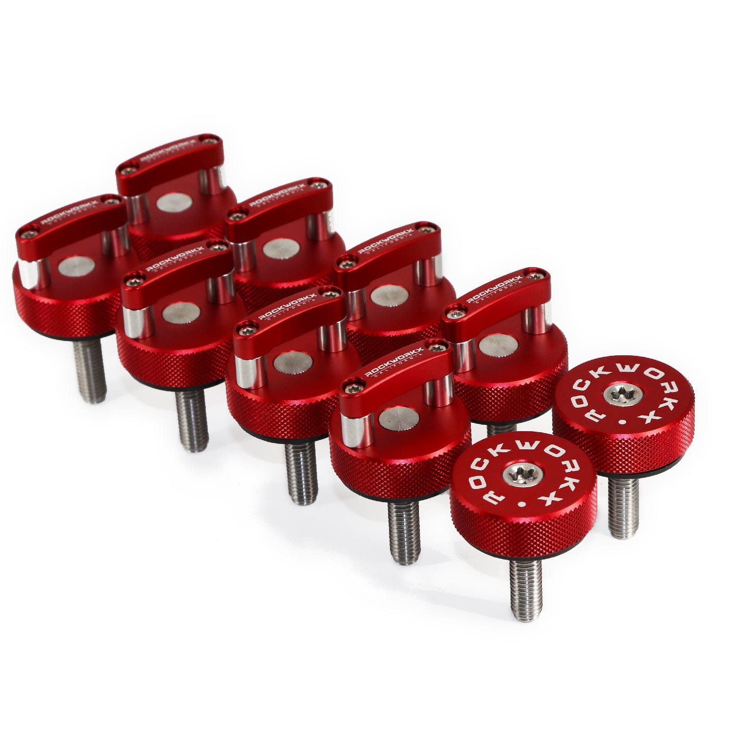 FORD BRONCO 4 DOOR 10 PIECE SET Hard Top Quick Removal Fastener Thumb Screws, integrated D Ring Billet Aluminum + 2 Torx  T40 Forward Bolts rockworkx